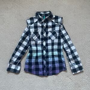 Y2K Retro Tie Dye Cotton plaid flannel shirt XS